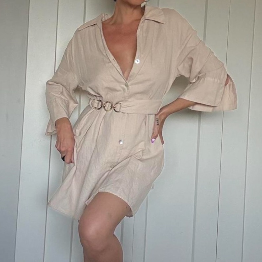 Zara beige linen mini dress with belt